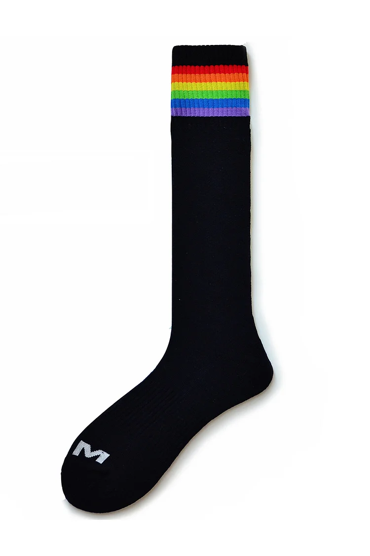 Men's Rainbow Striped Calf Long Tube Socks
