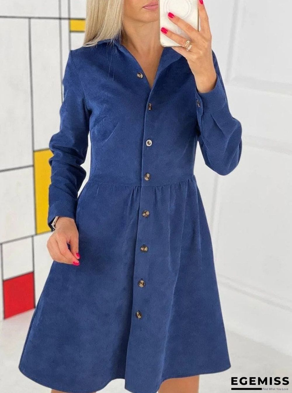 Autumn And Winter Long-sleeved Single-breasted Corduroy Dress Linen | EGEMISS
