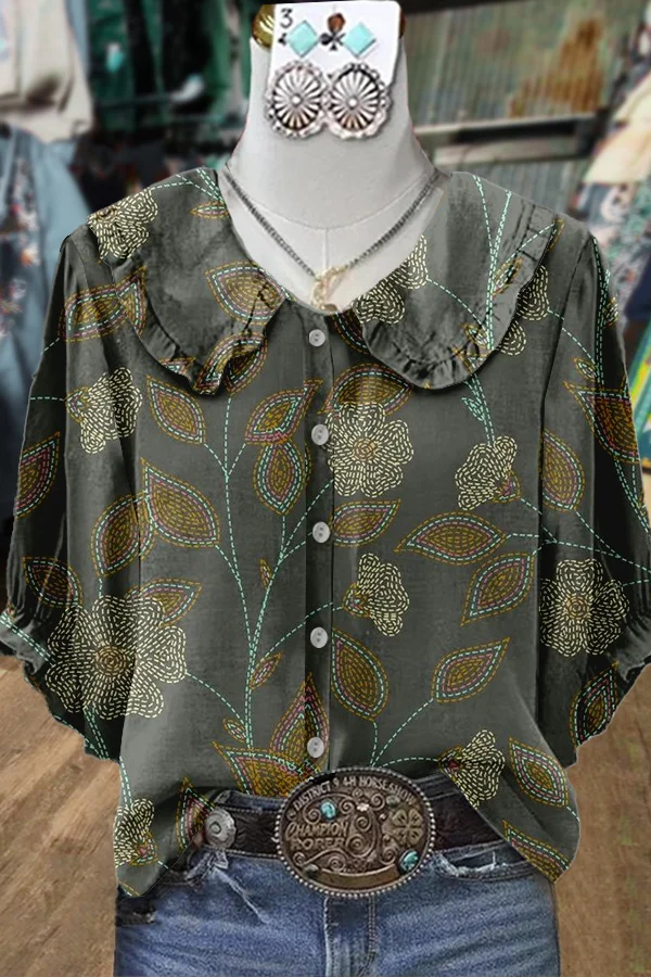 Wildflower Print Peter Pan Collar Top