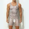 Men's Ice Silk Sexy Transparent Ultra-thin Breathable Bodysuit