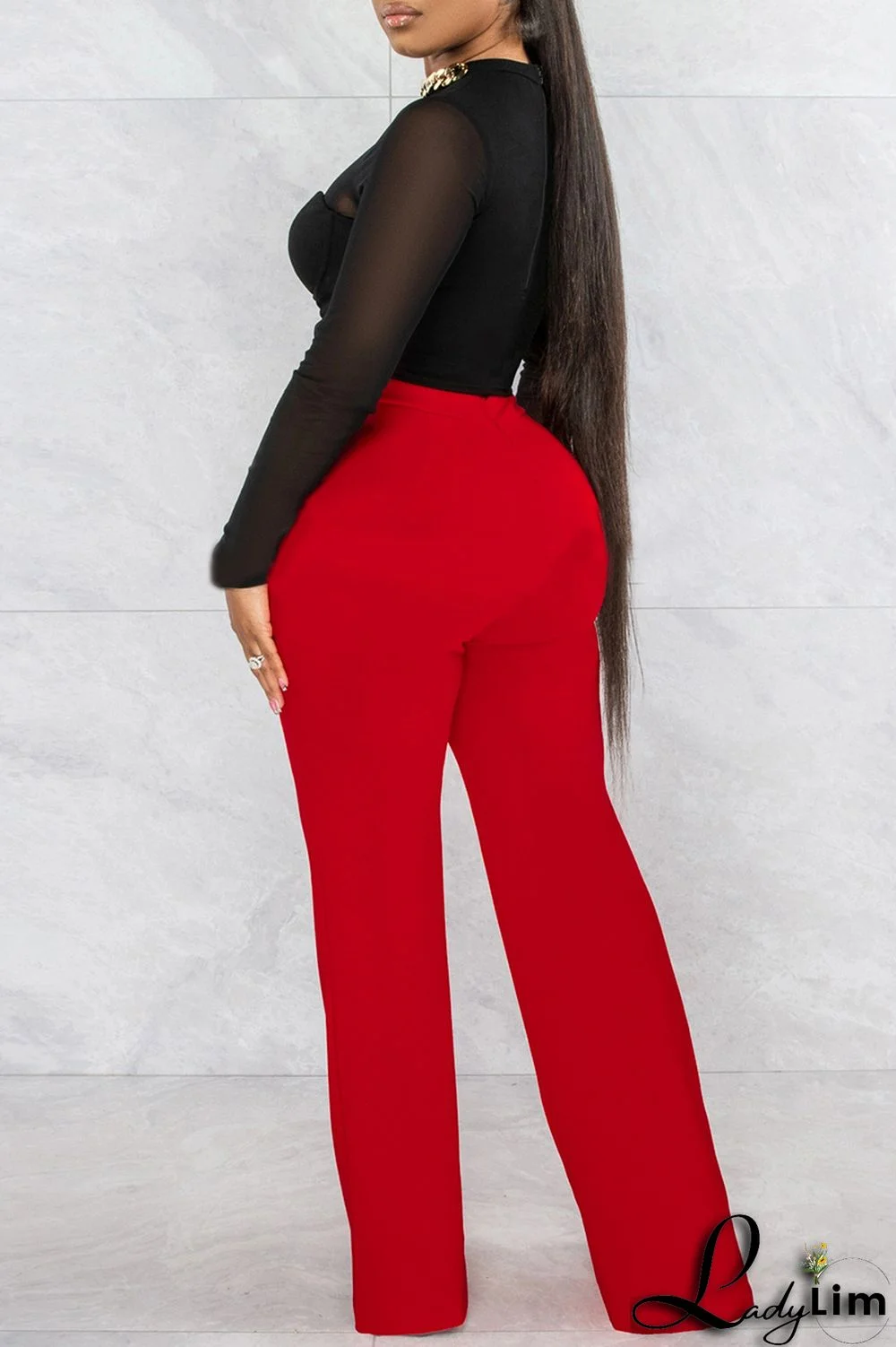 White Fashion Casual Solid Basic Regular High Waist Trousers