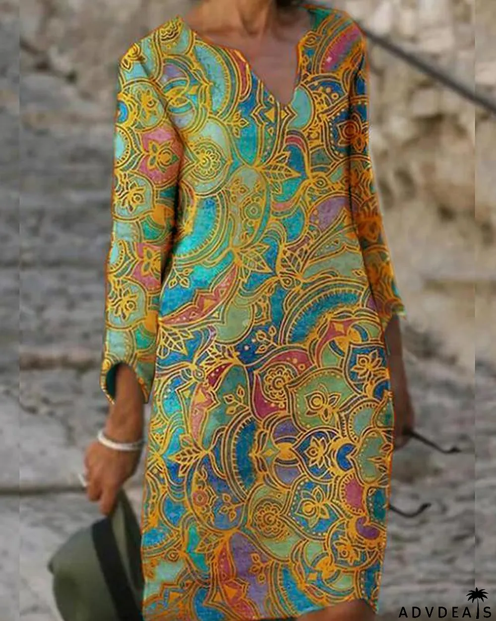 Women's Shift Dress Knee Length Dress Long Sleeve Print Fall Spring Casual Dress