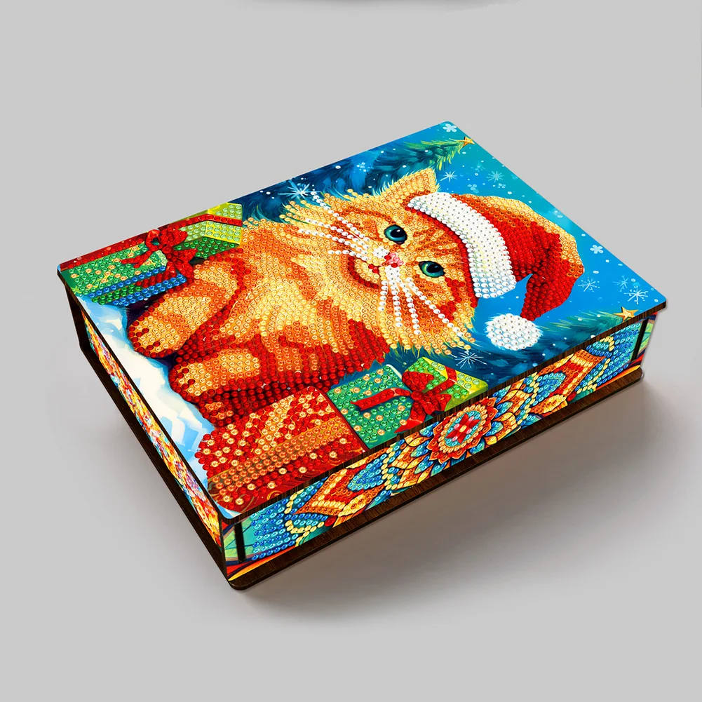 DIY Xmas Cat Diamond Painting Jewelry Storage Box DIY Special Shaped Drill Case