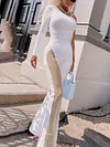 One-Shoulder Solid Color Split-Joint Mesh Long Sleeve Fashion Jumpsuit