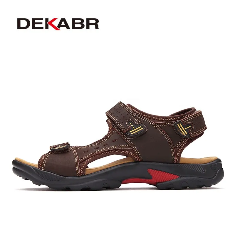 DEKABR Summer Big Size Men's Sandals British Fashion Genuine Leather Beach Shoes Mens Casual Massage Non-Slip Slippers Flats