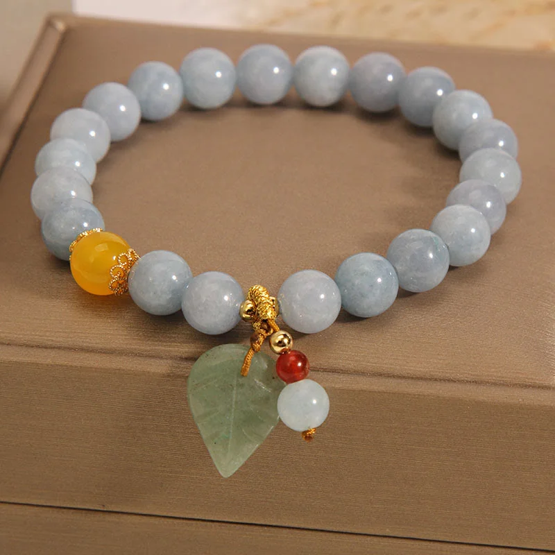 Aquamarine Jade Leaf Healing Charm Bracelet