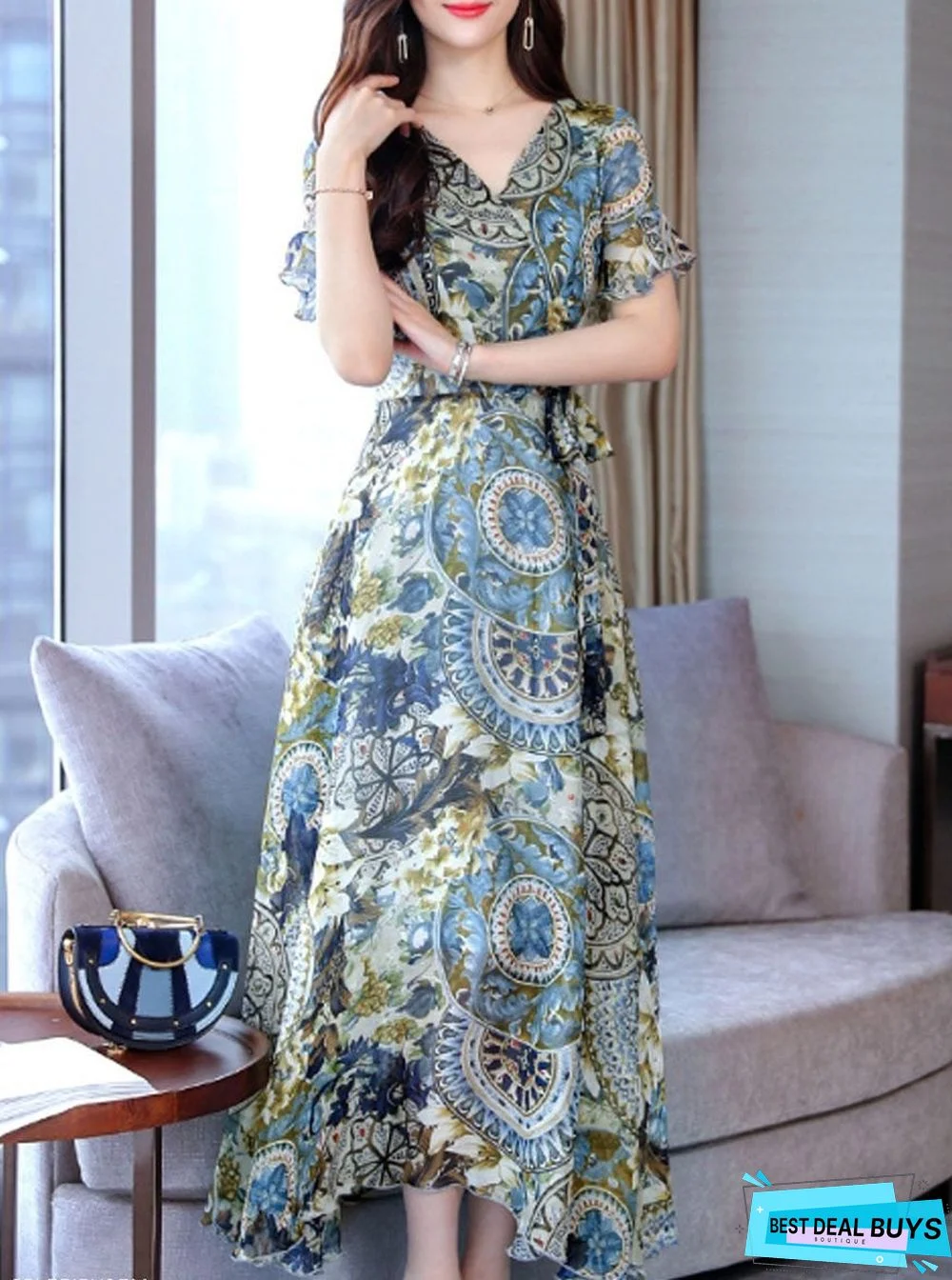 New fashion ethnic style printed dress