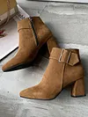 Chunky Heel Buckle Pointed-Toe Suede Martin Boots