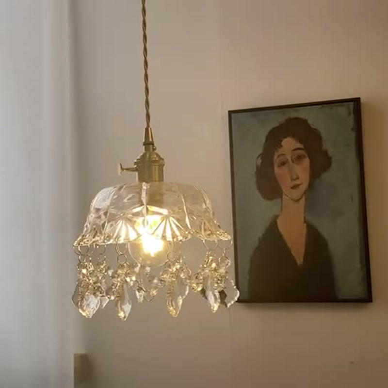 Contemporary Nordic Water Drop Copper Glass Crystal 1-Light Pendant Light For Living Room