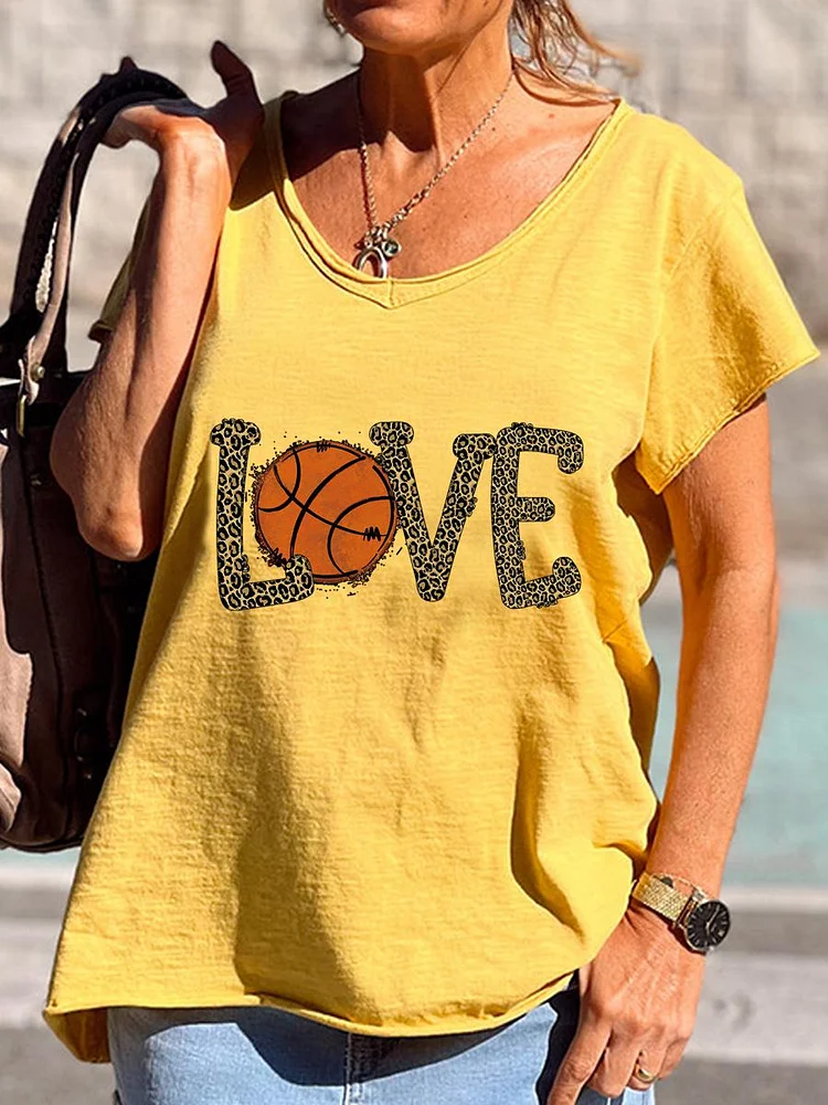 Love Leopard basketball V Neck T-shirt-Annaletters
