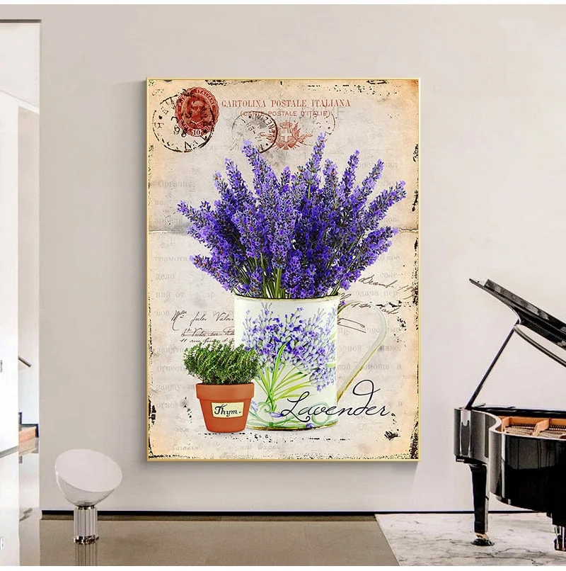 Vintage Purple Lavender Canvas Painting Provence Scenery Wall Art Poster Oil Picture For Home Decor Living Room Picture