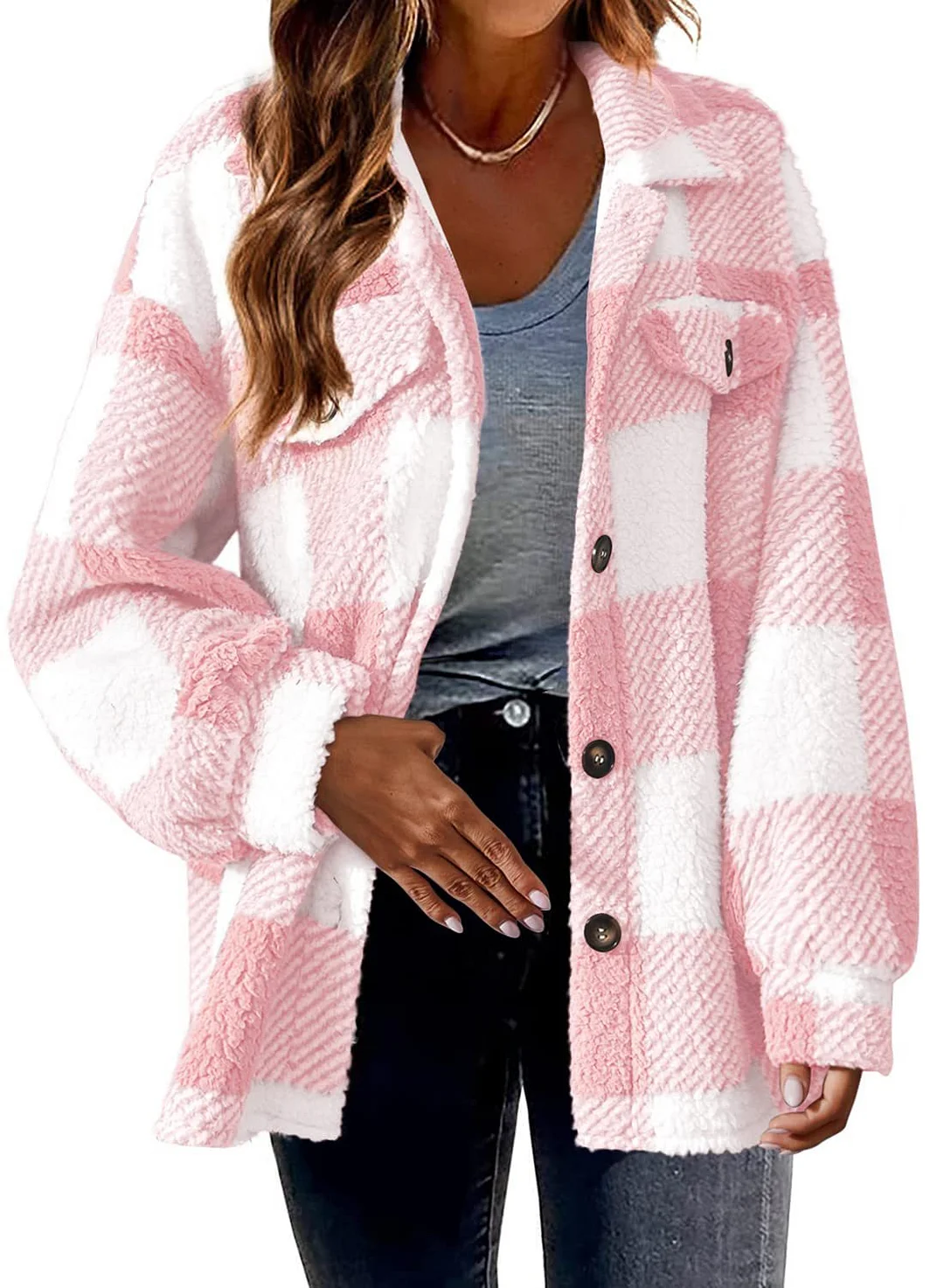 Uveng Uveng Women's 2025 New Autumn And Winter With Pocket Lattice Lamb Jacket Button Plush Jacket