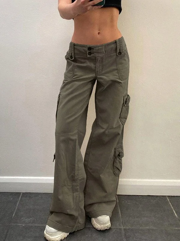 Brownm leg cargo jeans with buttons