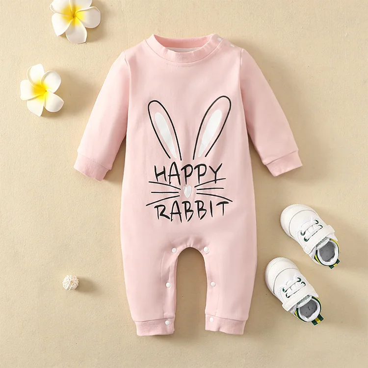 Baby Girl Rabbit and Letter Pattern Long Sleeve Romper