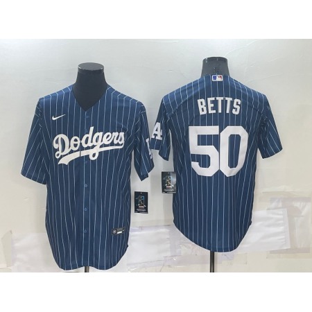 Men's Los Angeles Dodgers #50 Mookie Betts Navy Cool Base Stitched Baseball Jersey F2CE