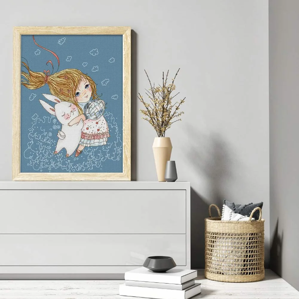 DIY Stamped Cross Stitch 14CT Full Embroidery 35*44cm - Girl And Rabbit