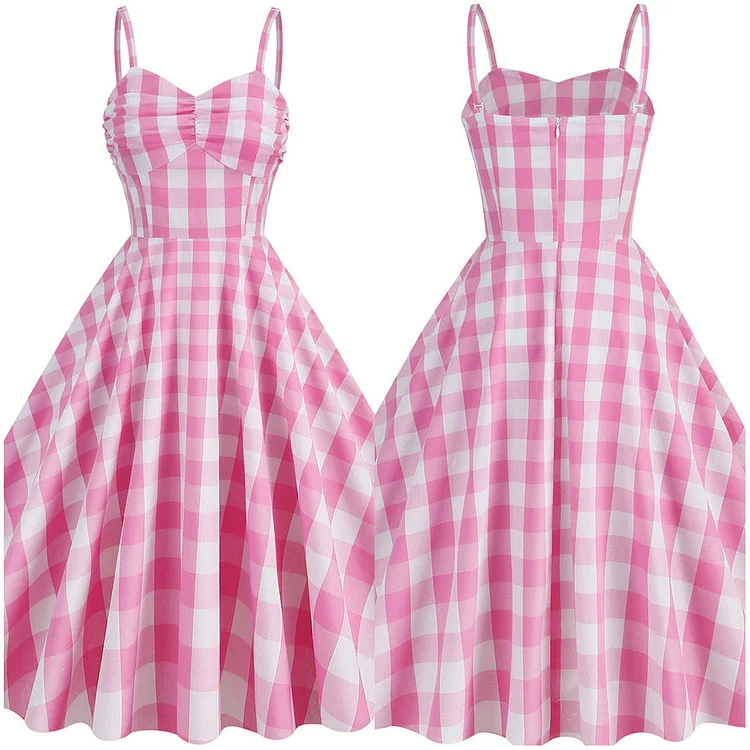 Barbie Margot Plaid Dress Summer Beach Outfits Halloween Carnival Cosplay Costume