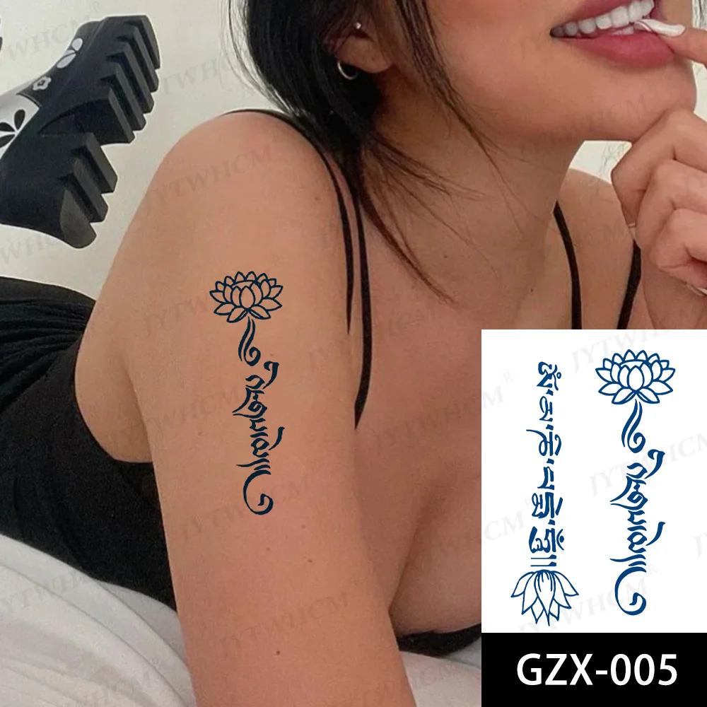 Sdrawing Stickers Semi-permanent Plant Lasting Tattoo Blue Henna Lace Flower Arm Non-reflective Herbal Juice Tattoo Waterproof