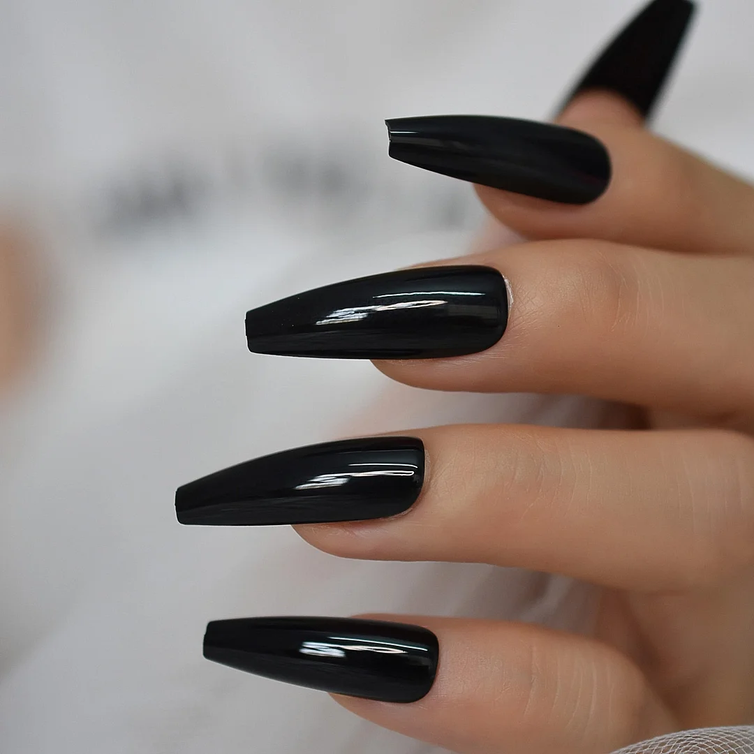 Extra Long Coffin All Black Nails Gel Tips Decoration Nails False Hand Dummy Press On Nail Nails Fingernails Wholesale Clean