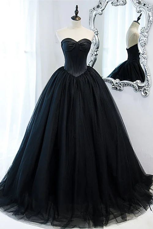Daisda Elegant Black Sweetheart Long Evening Dress Ball Grown With Sleeveless