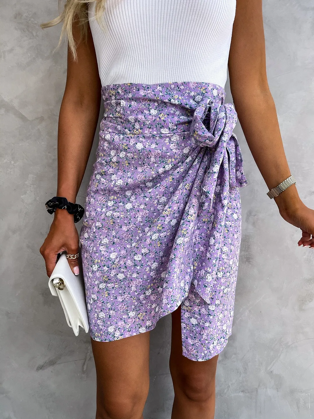 wsevypo Chic High Waist Tie Up Wrapped Short Skirts Sweet Summer Women Ladies Flowers Mini Bodycon Skirts Office Lady Clothes