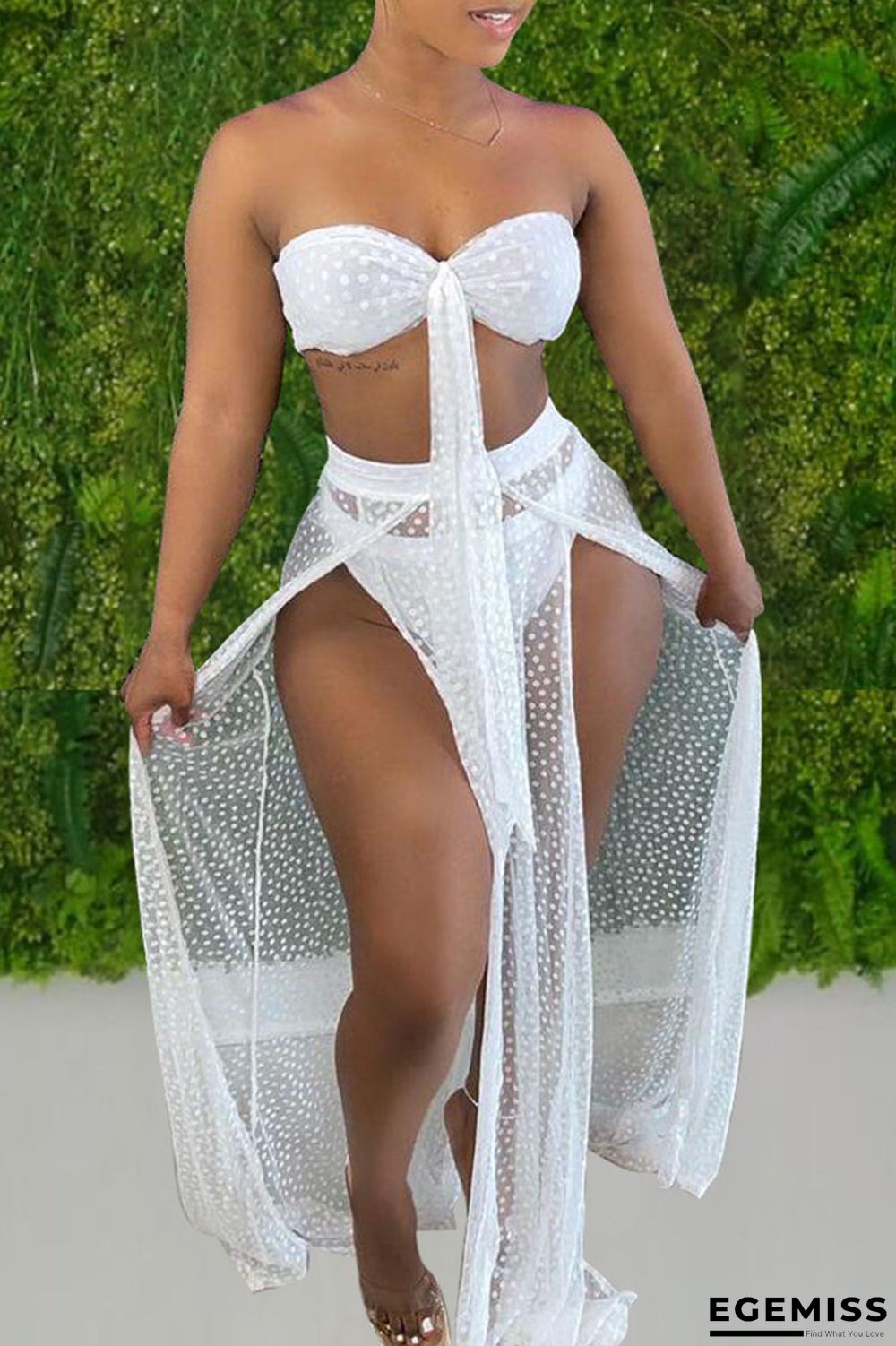 White Sexy Print Polka Dot Bandage Hollowed Out Patchwork Swimwears | EGEMISS