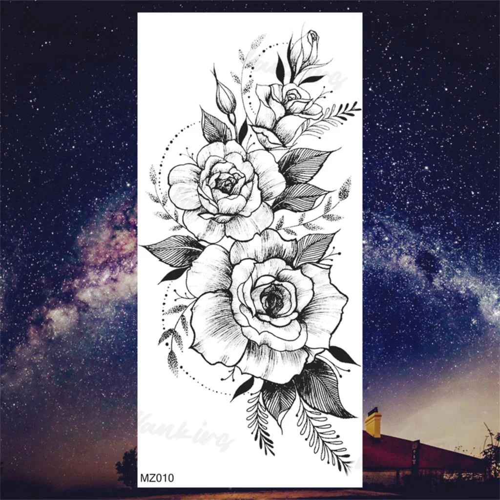 Sdrawing Peony Butterfly Temporary Butterfly Tattoos For Women Girls Realistic Snake Sun Fake Tattoo Sticker Leg Body Tatoos