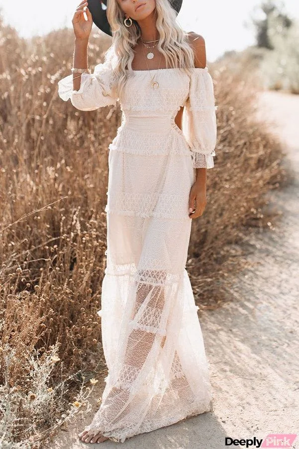 Enchant Dreams Off The Shoulder Tiered Cutout Maxi Dress