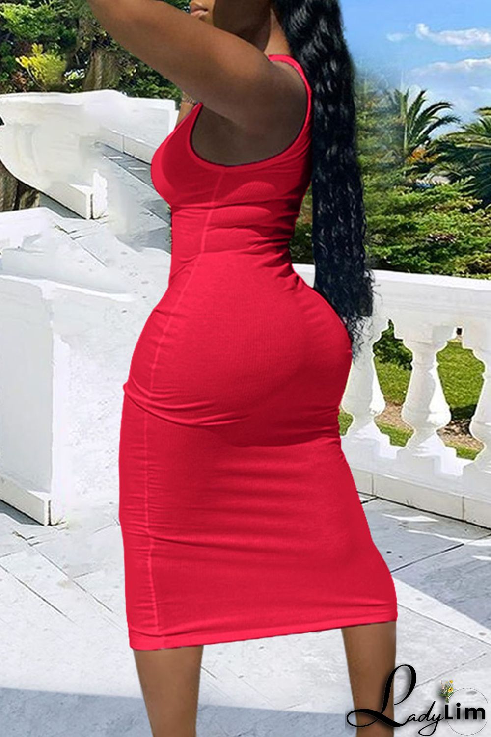 Blue Sexy Solid Patchwork Spaghetti Strap One Step Skirt Dresses