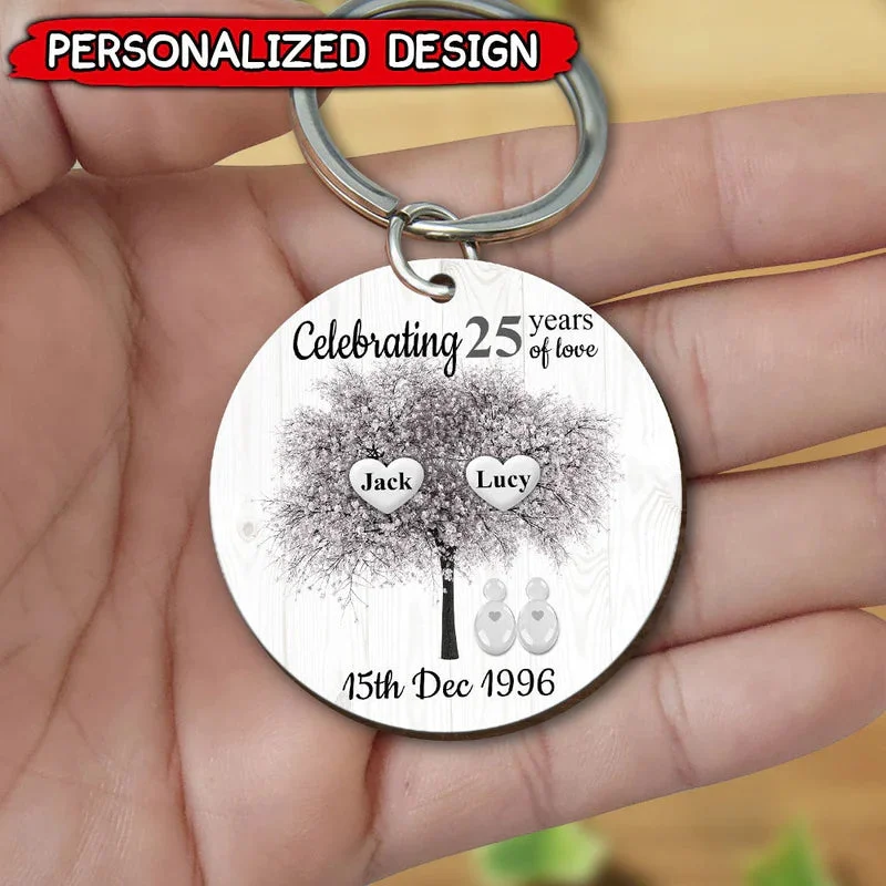 Personalized Anniversary Couple Family Tree Wooden Keychain