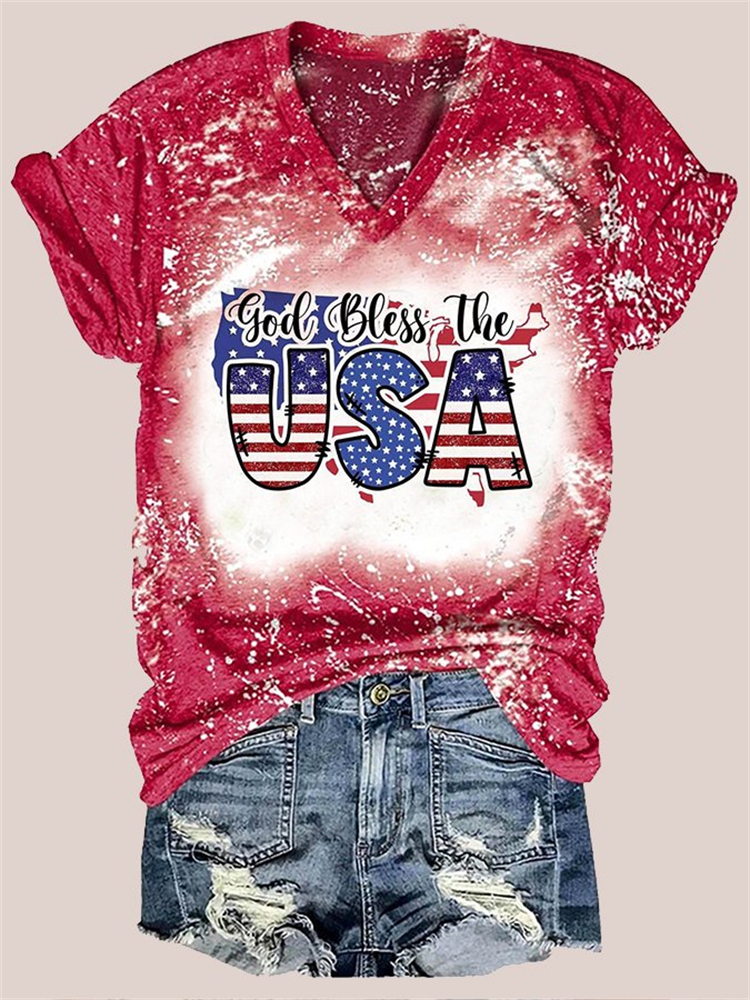 wearshes God Bless The USA Bleached T Shirt