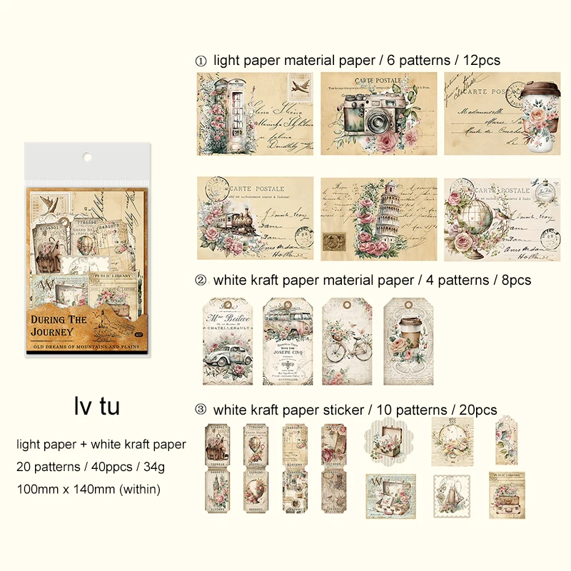 Journalsay Old Dream of Mountain and Plain Series Vintage Plant Flower Butterfly Material 
