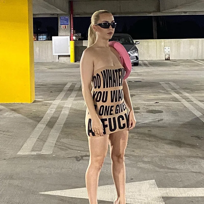 Churchf Spring Model Of 2024 Headless Letter Printing High-Waisted Ass Casual Women's Dress Direct Sales