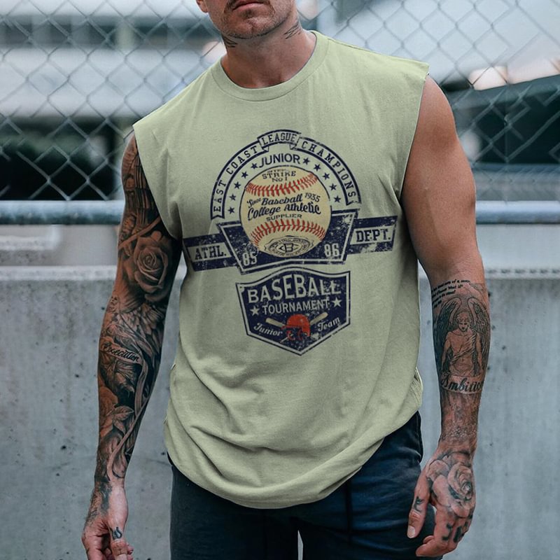 Baseball Print Street Fashion Sleeveless T-Shirt、、URBENIE