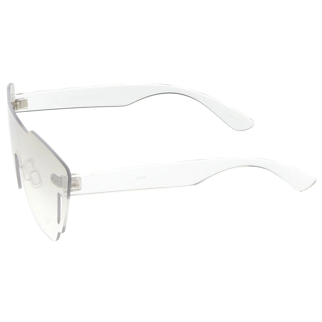 Oversize Rimless Cutout Thick Arms Tinted Mono Lens Shield glasses 73mm