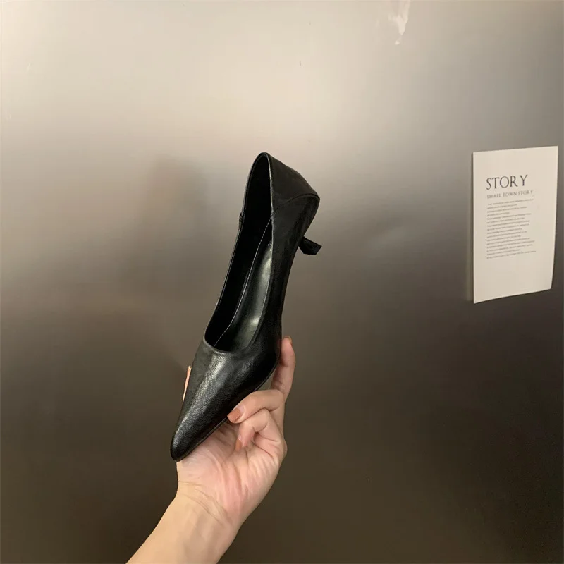 Breakj Breakj Autumn And Winter New Pointed High-Heeled High-Heeled Shoes Leopard Print Fashion Commuting Low-Heeled Kitten Heel Single Shoes