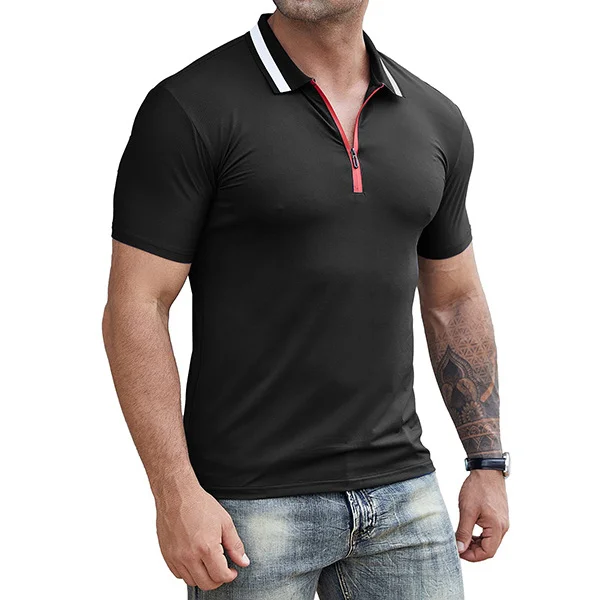 BrosWear Men's Zip Fit Short Sleeve  Polo Shirt
