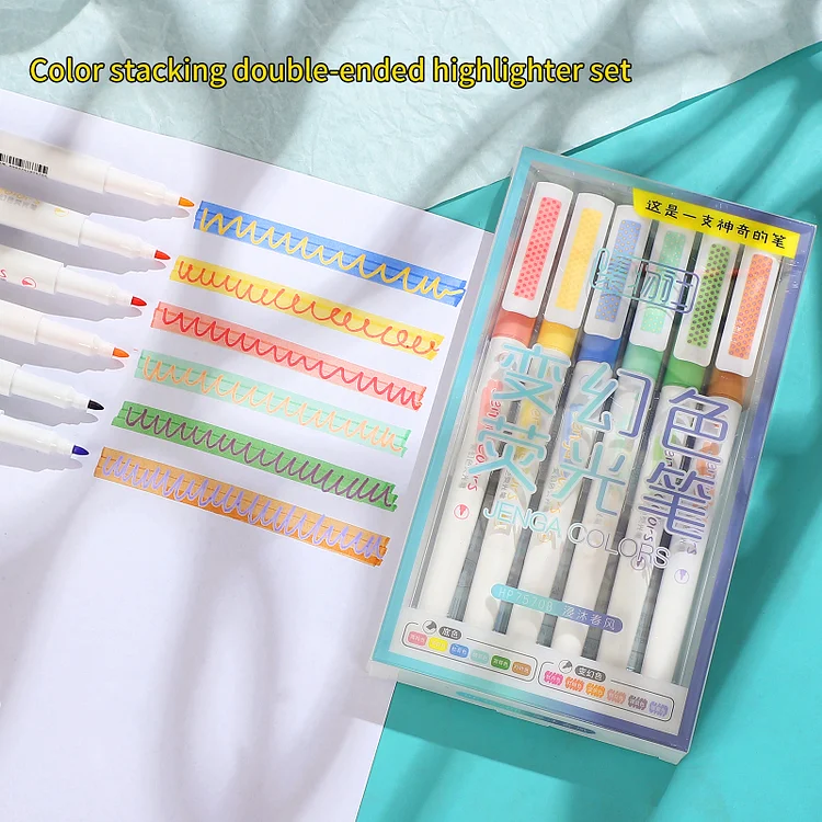 Journalsay 6 Pcs/set Color Changing Double-ended Double Color Highlighter Set