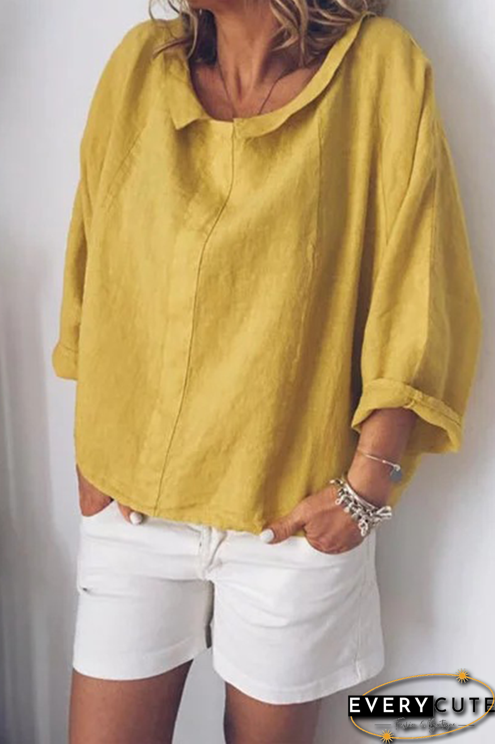 Solid O Neck Loose Blouse