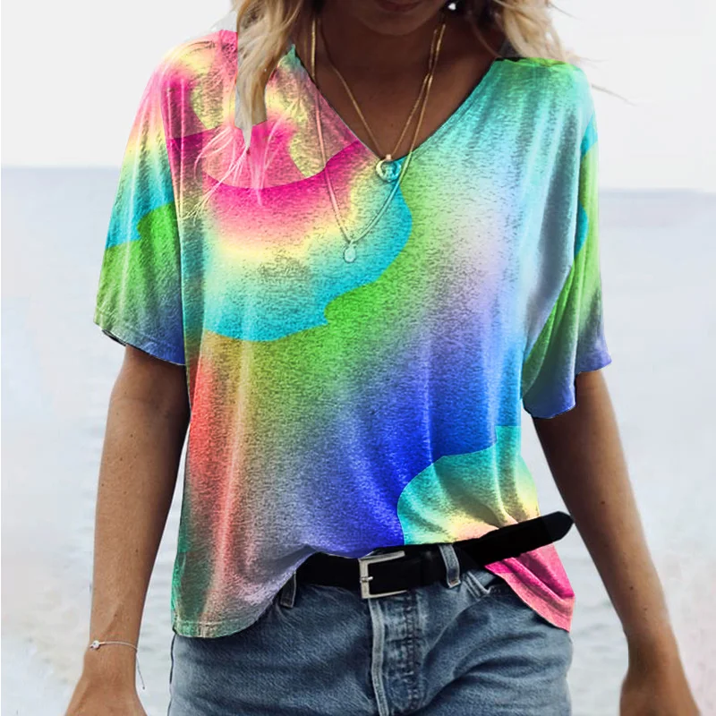 Women's Gradient Rainbow Printed Casual T-shirt