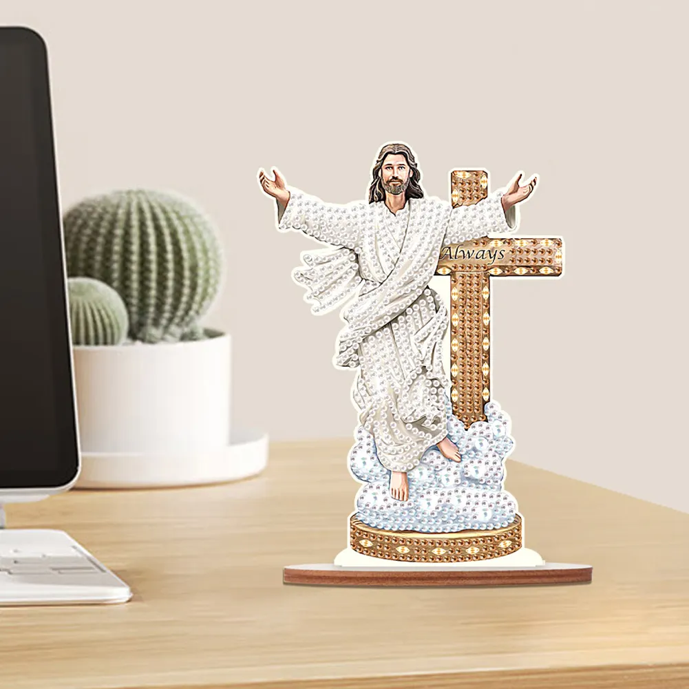DIY Jesus Religion Wooden Special Shape Diamond Painting Desktop Ornaments for Home Decor