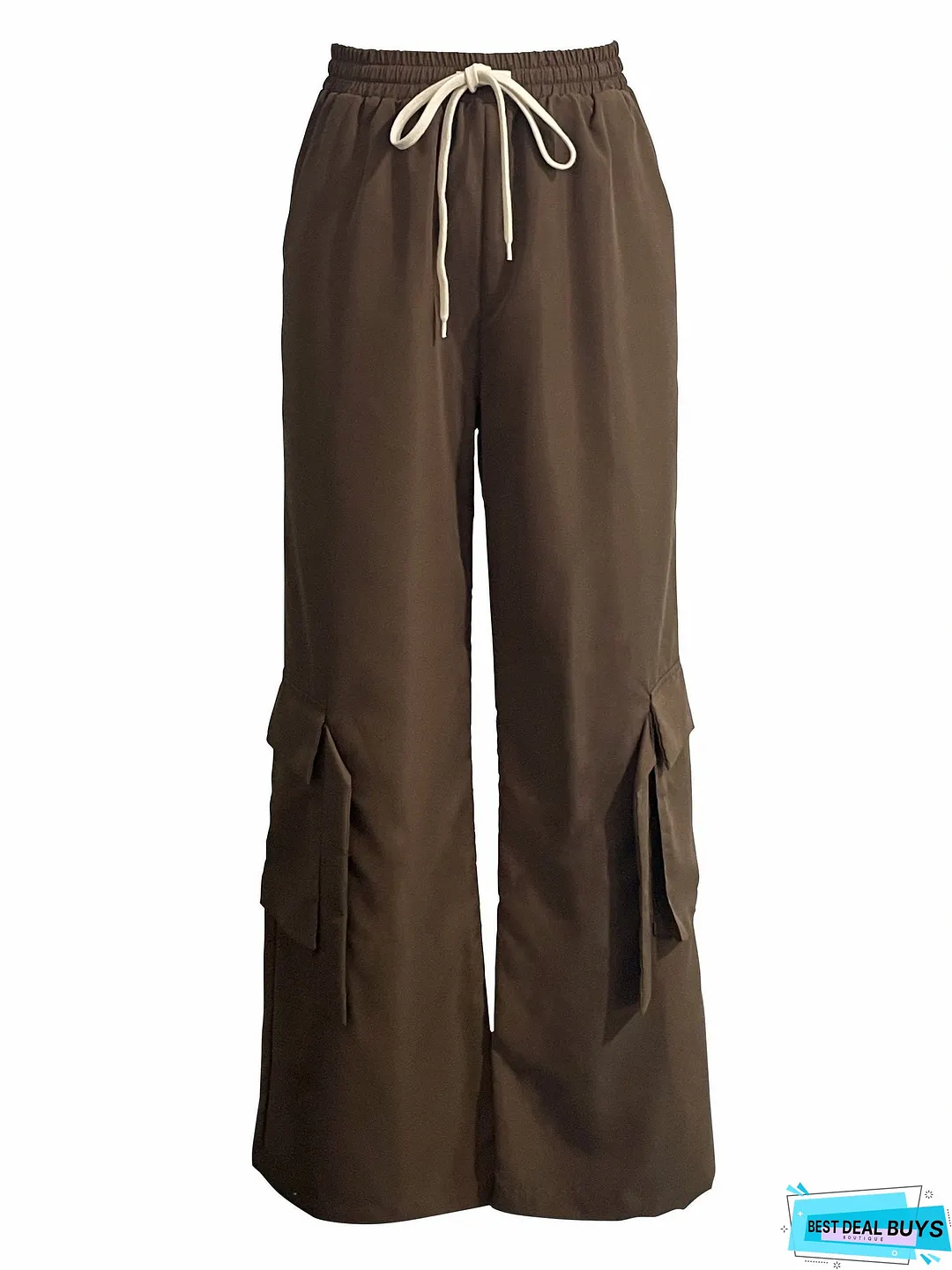 Solid Wide Leg Cargo Pants, Y2K Drawstring Streetwear Baggy Pants With Pocket, Women's Clothing