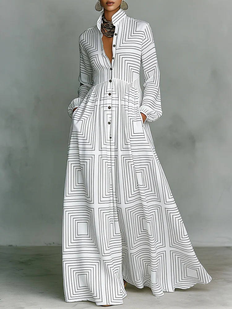 Women's Vintage print Elegant Romantic Vacation Maxi Dress