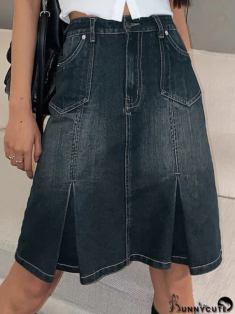 Retro High Waist Pleated Cropped Denim Skirt