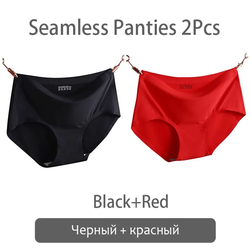 FINETOO Seamless Panties Women Ice Silk Underwear M-2XL Soft Female Underpants Big Size Seamless Underwear 2Pcs/set Girls Briefs