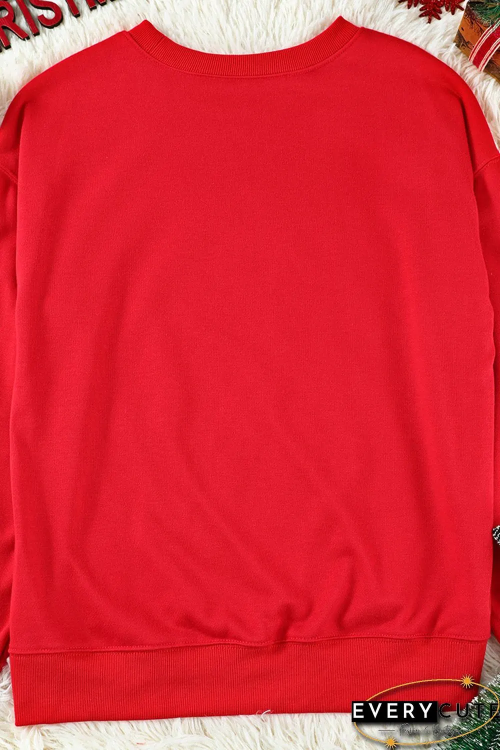 Red Letters Print Long Sleeve Pullover Sweatshirt