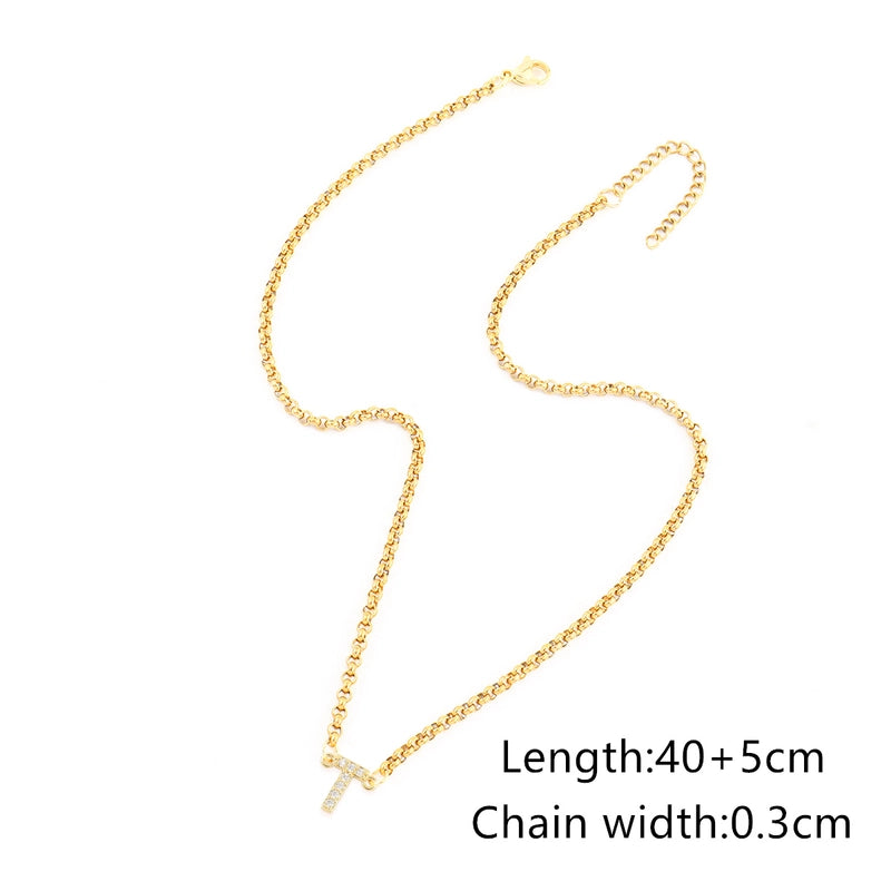 Minimalist Classic Style Letter 201 Stainless Steel Copper Zircon Women’s Pendant Necklace Men Pendant Necklaces
