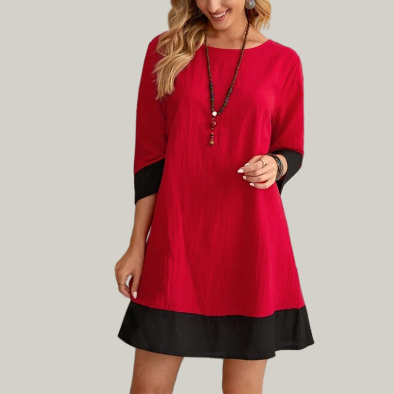 Fashion Patchwork O-Neck Casual Dress for Woman