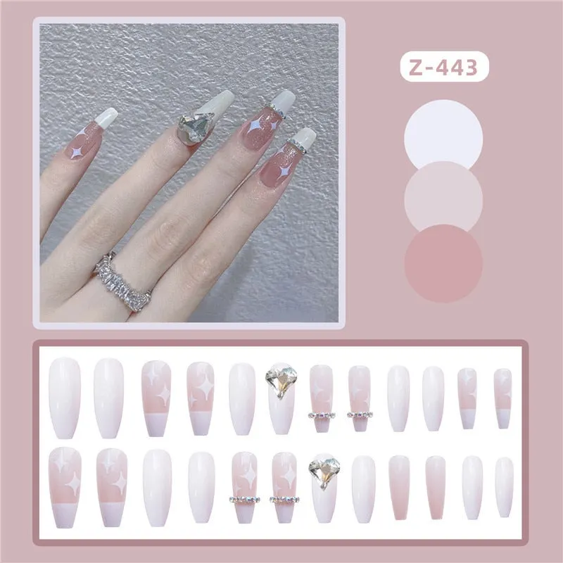24pcs Butterfly decorated false nails Removable Long Paragraph Fashion Manicure press on nail tips full cover acrylic for girls-Nail Inspo