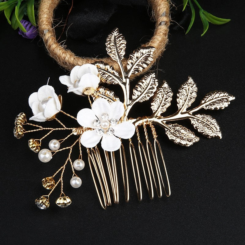Vintage Golden Leaf Updo Hair Comb Headdress Handmade Bridal Embellished Headdress Flower Comb Hairpin Bridal Accessories
